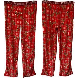 RUDOLPH NWOT Holiday Print Pajama Pants Red Size Large Cozy Knit Loungewear